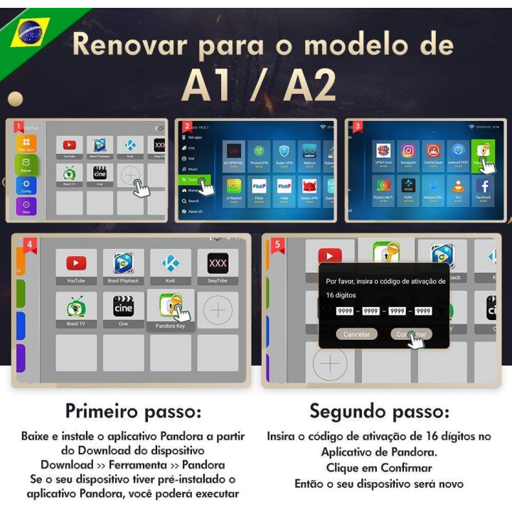 Canais Do Brazil IPTV Box Activation Renew Code  for A1 / A2 / HTV / IPTV 5 / IPTV6 / IPTVKING 16 digits CODE 13 month 400 days